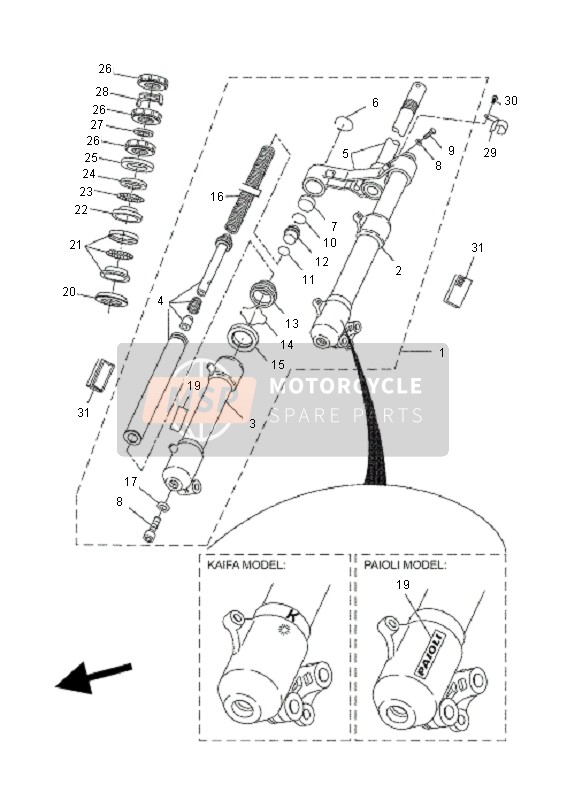 Yamaha YQ50 AEROX 2010 Tenedor frontal para un 2010 Yamaha YQ50 AEROX